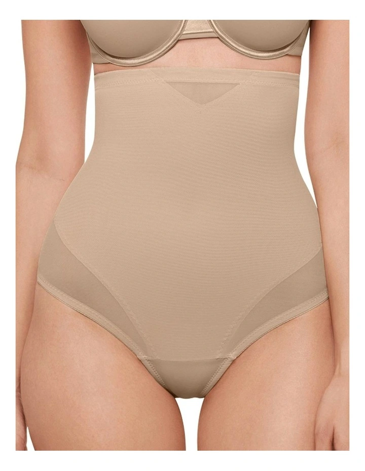 Sexy Sheer Shaping High Waist Thong in Warm Beige image 1