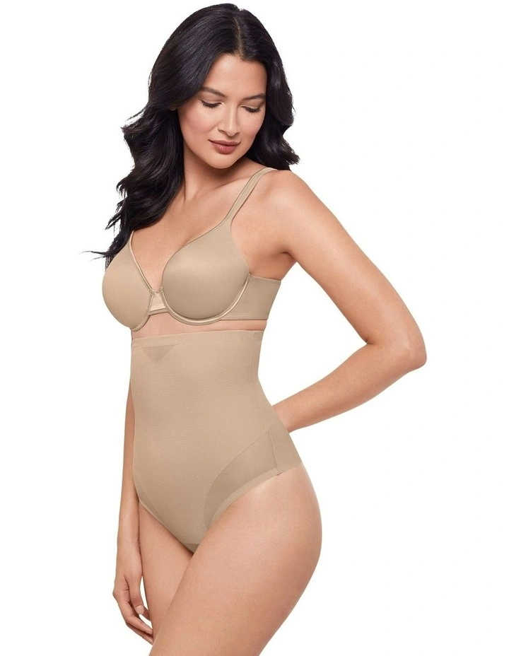 Sexy Sheer Shaping High Waist Thong in Warm Beige image 3