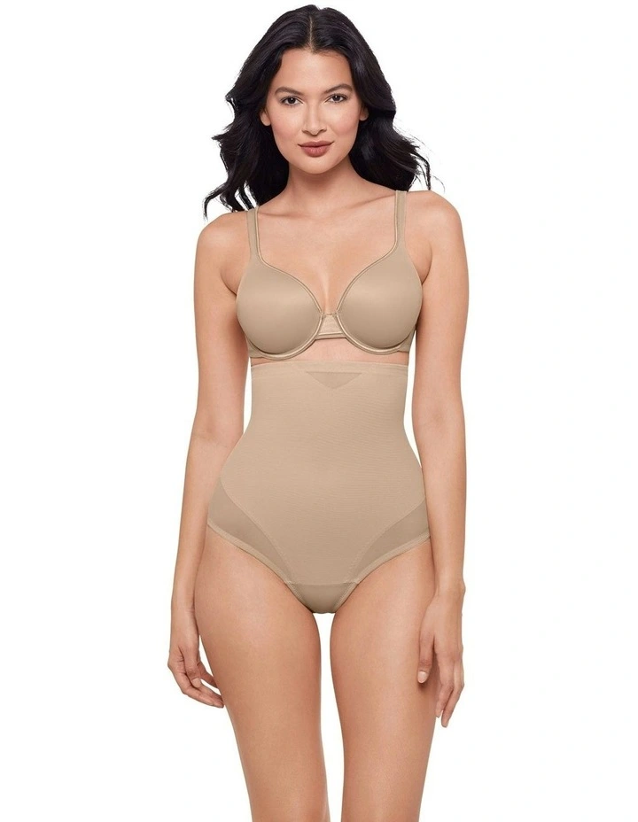 Sexy Sheer Shaping High Waist Thong in Warm Beige image 4