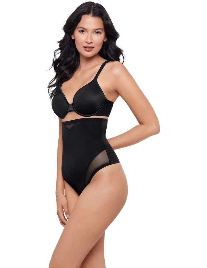 Sexy Sheer Shaping High Waist Thong in Black image 3