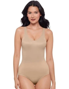 Back Wrap Padded Cup Back Support Bodysuit Shaper in Warm Beige