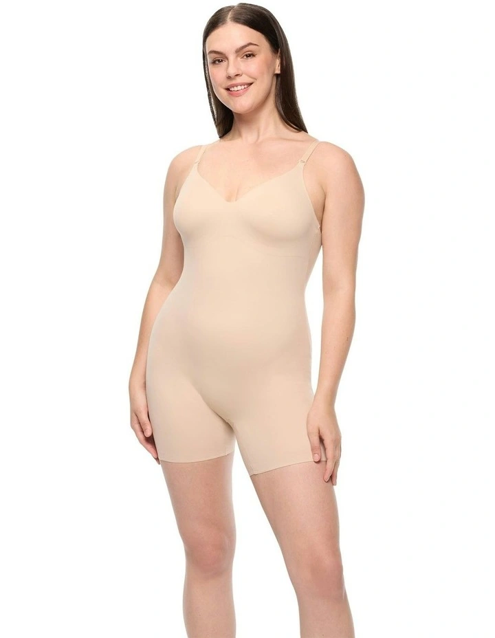 Dress Rehearsal Mid-Thigh Low Back Shapewear Bodysuit in Warm Beige image 4