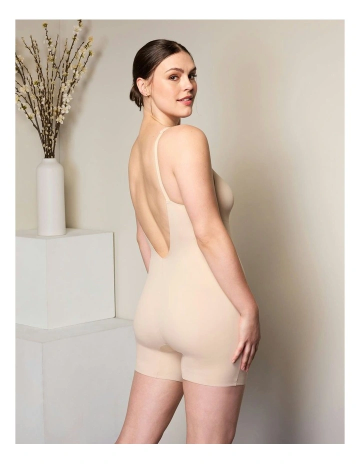 Dress Rehearsal Mid-Thigh Low Back Shapewear Bodysuit in Warm Beige image 7