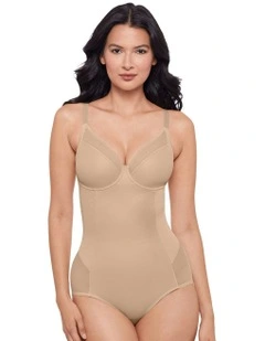 Sexy Sheer Shaping Underwired Padded Bodysuit in Warm Beige
