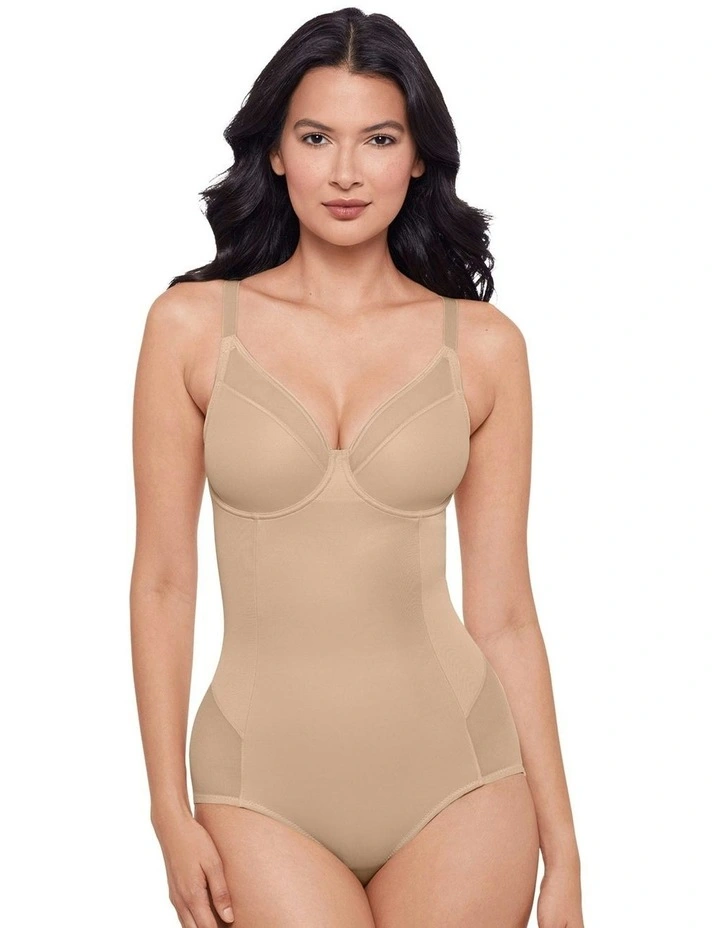 Sexy Sheer Shaping Underwired Padded Bodysuit in Warm Beige image 1