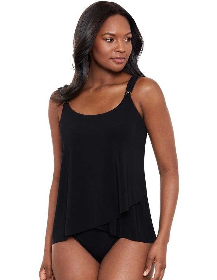 Dazzle Underwire Draped Tankini Top in Black image 1
