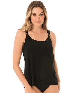 Dazzle Underwire Draped Tankini Top in Black