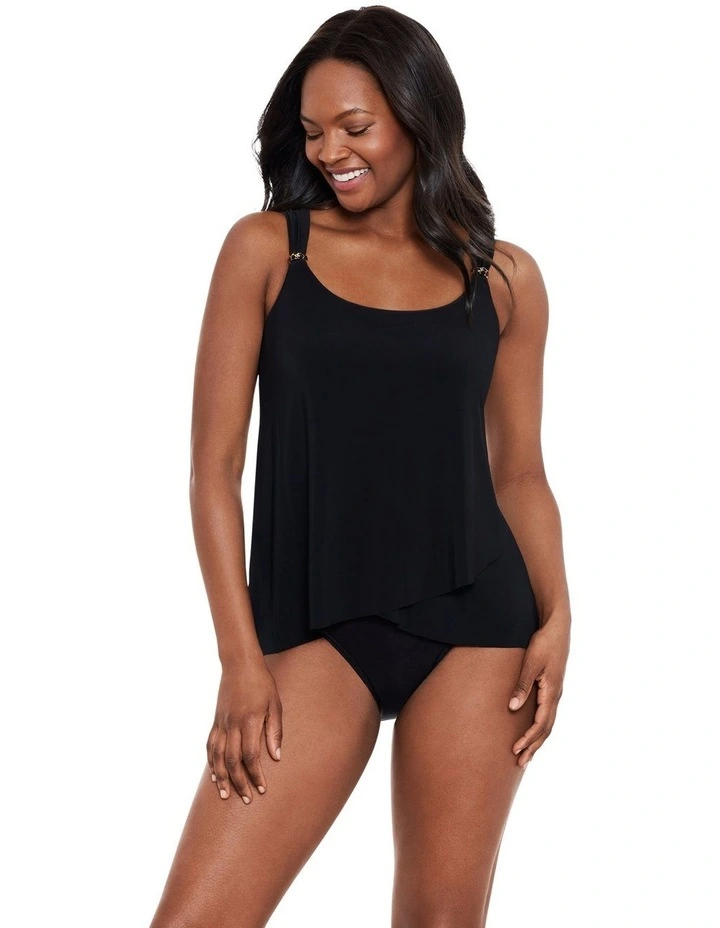Dazzle Underwire Draped Tankini Top in Black image 4