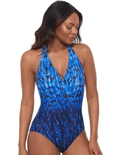 Paka Mayan Wrapsody Halter-Effect Shaping Swimsuit in Blue