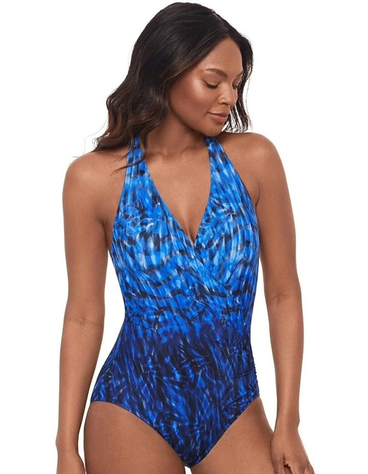 Paka Mayan Wrapsody Halter-Effect Shaping Swimsuit in Blue image 1