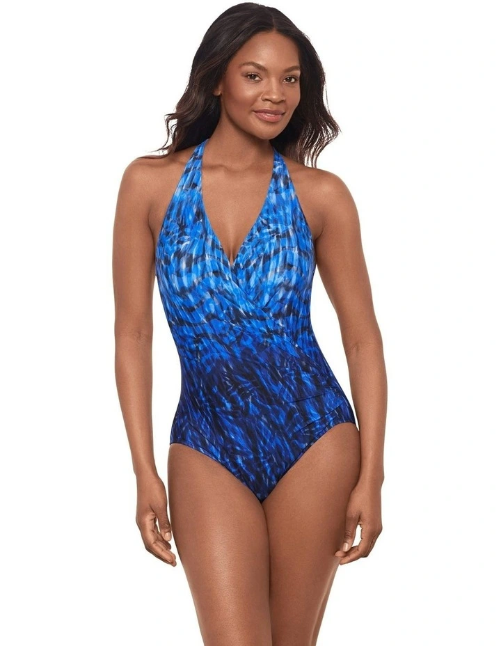Paka Mayan Wrapsody Halter-Effect Shaping Swimsuit in Blue image 4