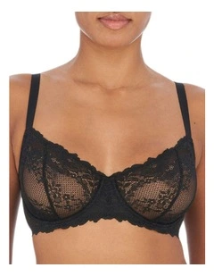 Heavenly Wired Convertible Sheer Lace Balconette Bra in Black