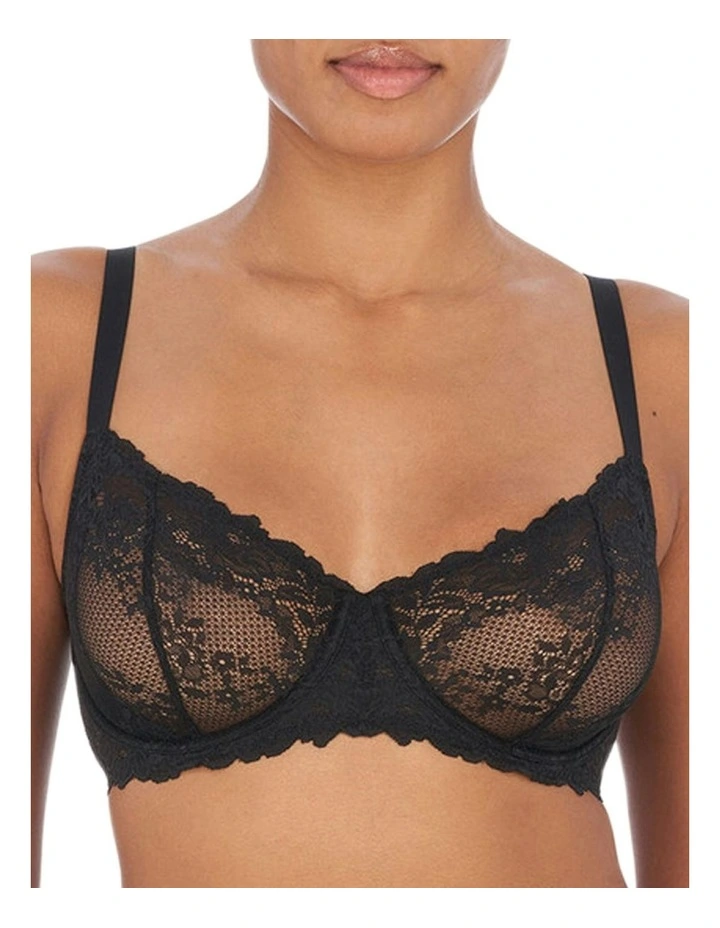 Heavenly Wired Convertible Sheer Lace Balconette Bra in Black image 1