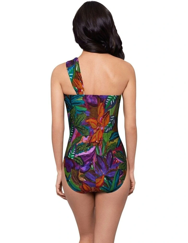 Cactus Flower Goddess One Shoulder Tummy Control Swimsuit in Multi image 2