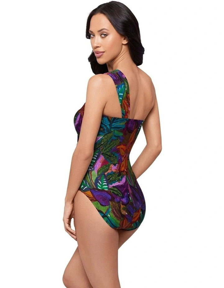 Cactus Flower Goddess One Shoulder Tummy Control Swimsuit in Multi image 4
