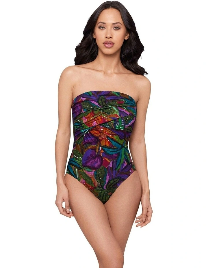 Cactus Flower Goddess One Shoulder Tummy Control Swimsuit in Multi image 5