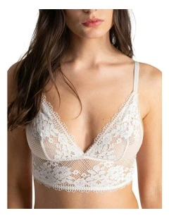 Nina Unpadded Triangle Cup Longline Lace Bralette in Talc