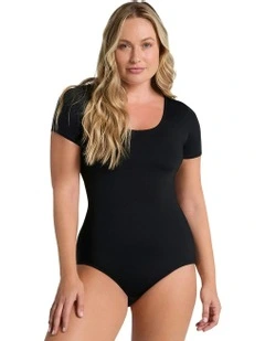 Essential Boldly Short Sleeve Shaping Tummy Control Bodysuit in Black