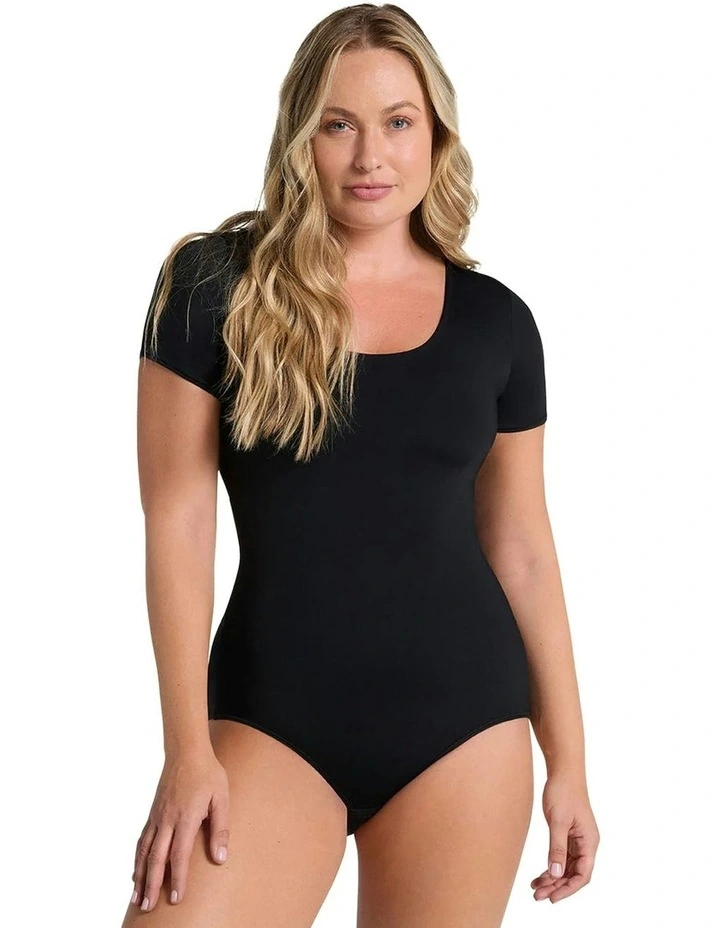 Essential Boldly Short Sleeve Shaping Tummy Control Bodysuit in Black image 1