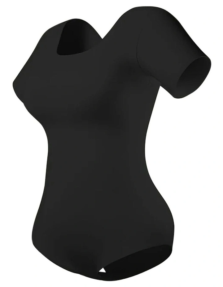 Essential Boldly Short Sleeve Shaping Tummy Control Bodysuit in Black image 5