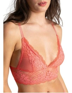 Nina Unpadded Triangle Cup Longline Lace Bralette in Grapefruit