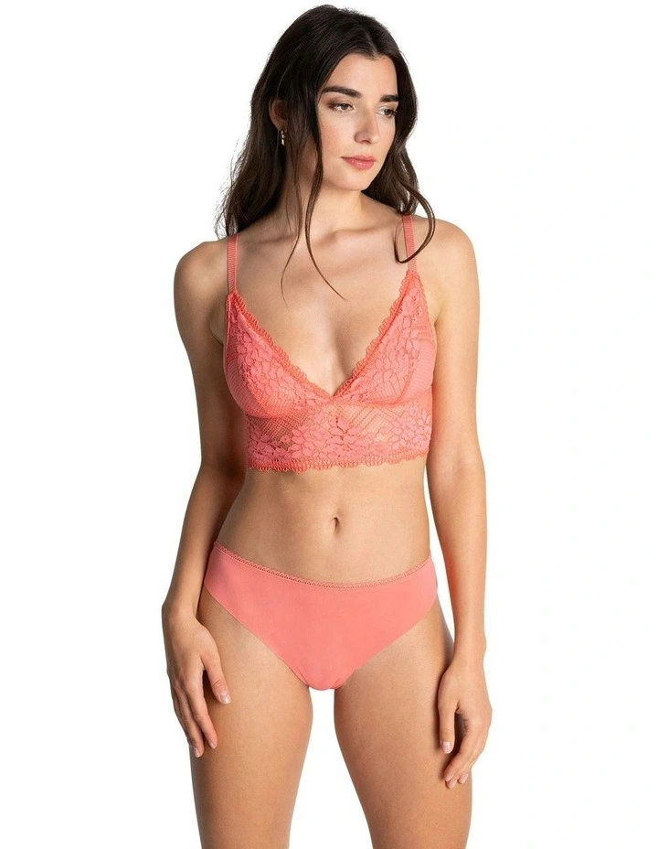 Nina Unpadded Triangle Cup Longline Lace Bralette in Grapefruit image 3