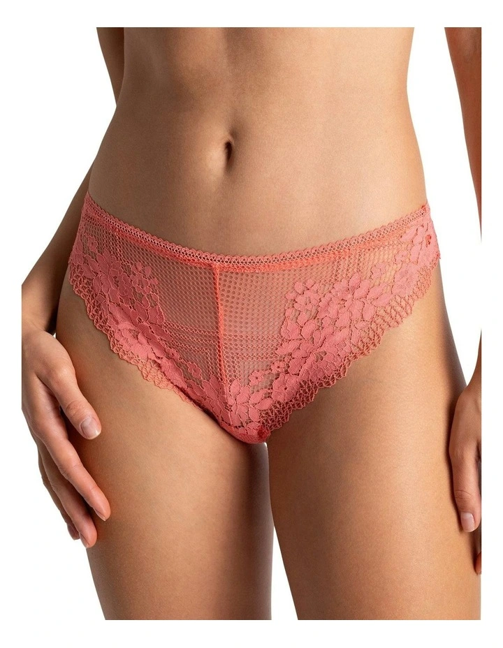 Nina High Leg Brazilian Cut Lace Brief in Grapefruit image 1