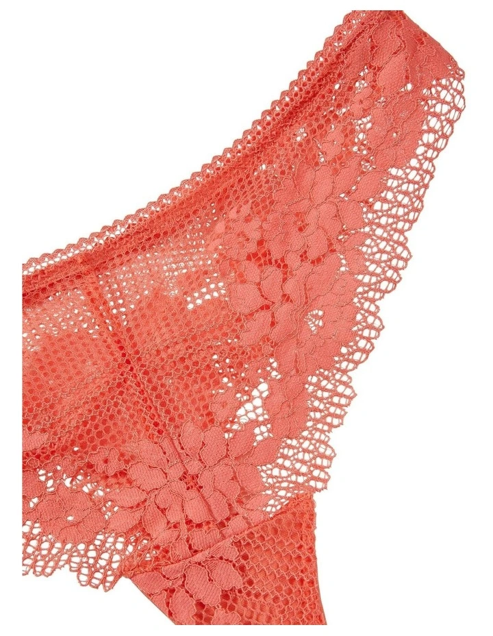 Nina High Leg Brazilian Cut Lace Brief in Grapefruit image 4