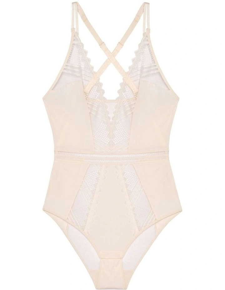 Rodeo Plunge Opaque & Lace Lingerie Bodysuit in Talc image 5