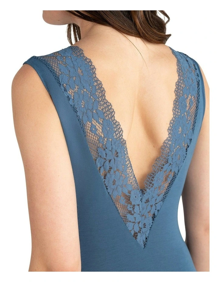 Nina V Neck Lingerie Bodysuit With Lace in Petrol Blue image 4