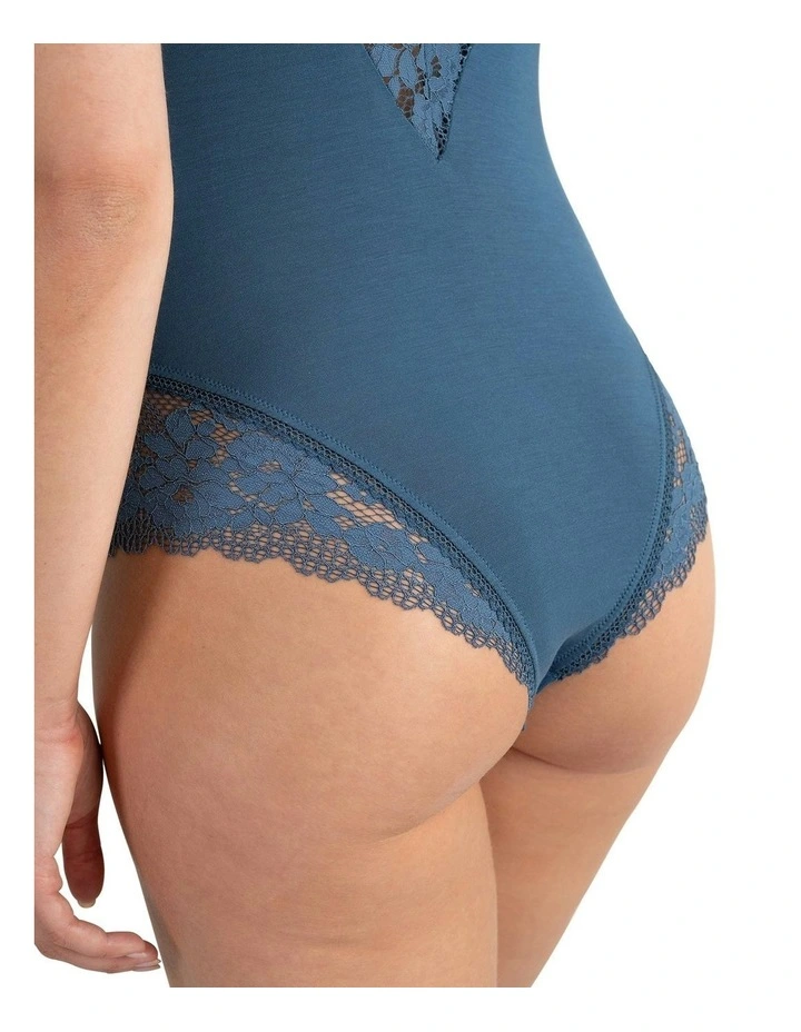 Nina V Neck Lingerie Bodysuit With Lace in Petrol Blue image 6