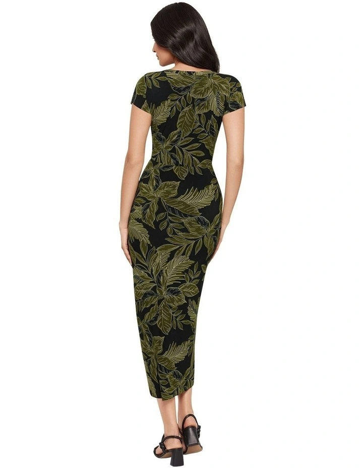 Olive Branch Loki Cinched Wrap Waist Midi Shaping Dress in Black image 2
