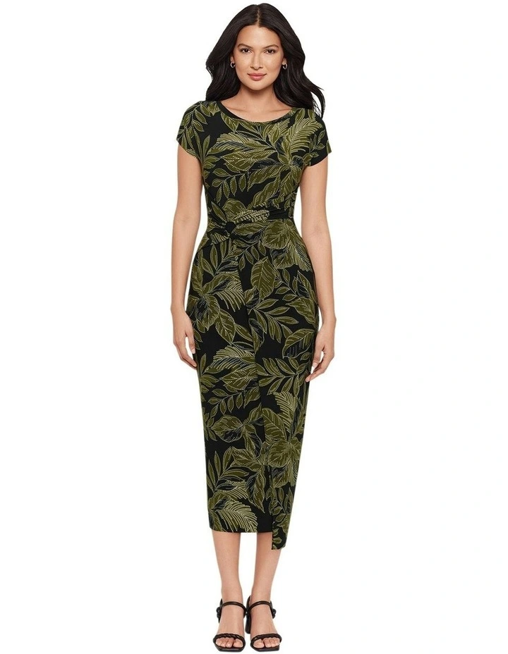 Olive Branch Loki Cinched Wrap Waist Midi Shaping Dress in Black image 5