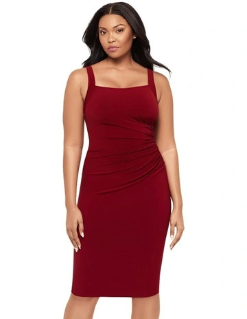 Diva Bodycon Sleeveless Midi Shaping Dress in Crimson Red