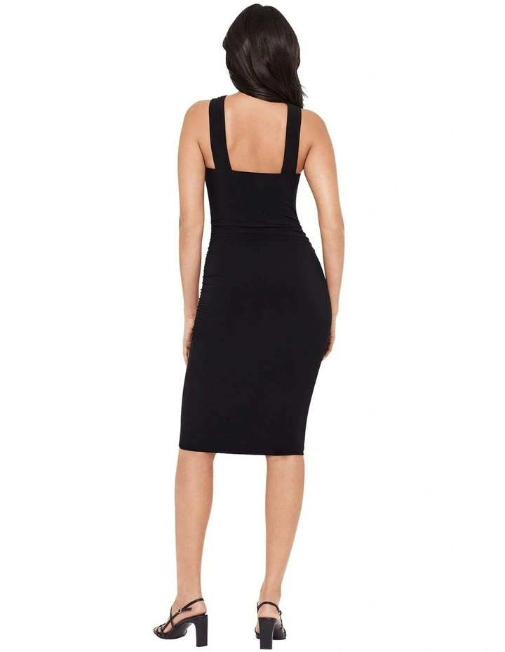 Idol High Neck Bodycon Sleeveless Midi Shaping Dress in Black image 2