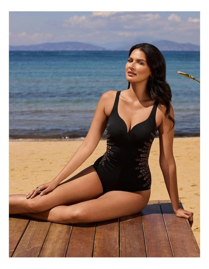Costa D'Oro Temptress Plunge Neck Shaping Swimsuit in Black image 3