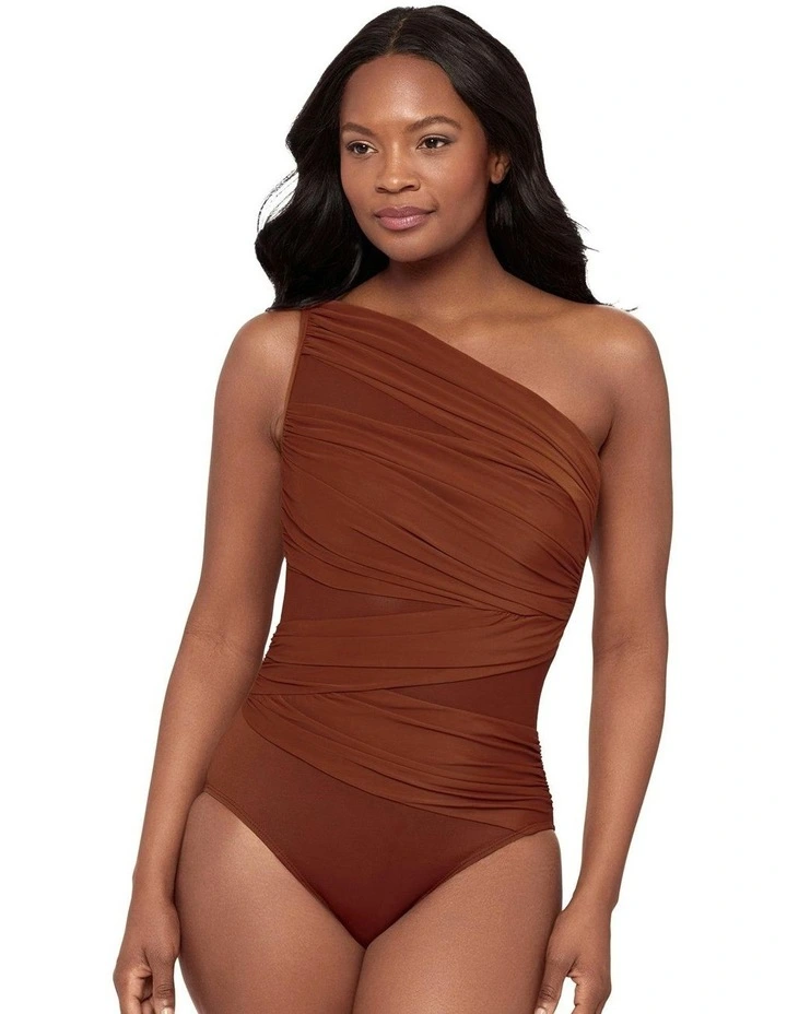 Network Jena One Shoulder Shaping Swimsuit in Copper image 1