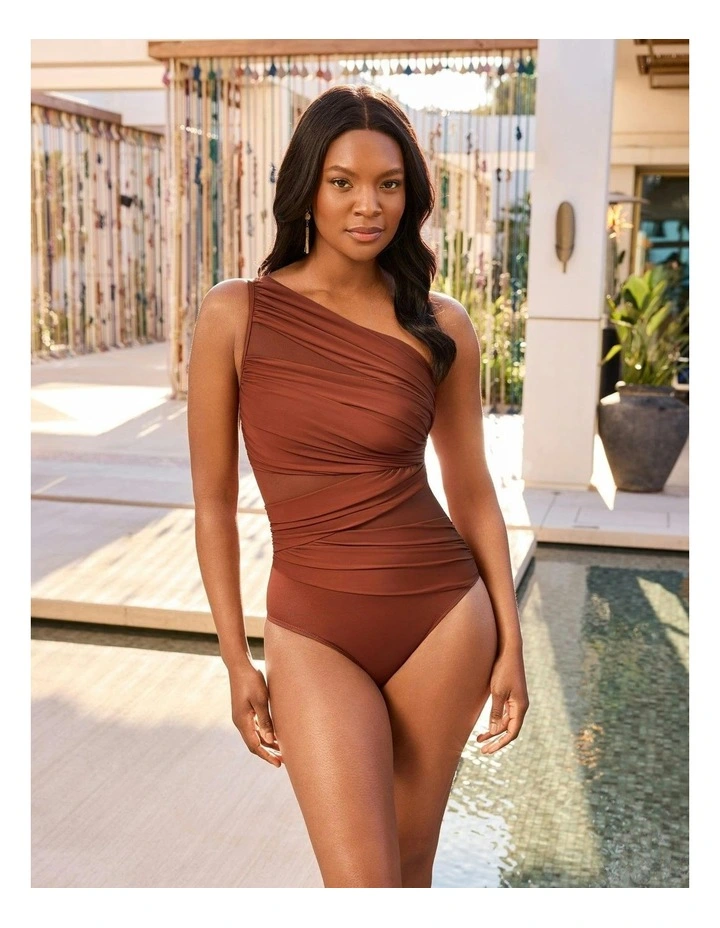 Network Jena One Shoulder Shaping Swimsuit in Copper image 3