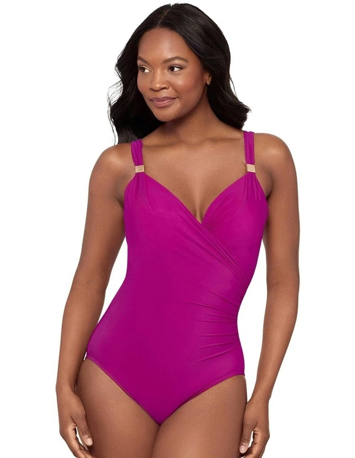 Razzle Dazzle Siren Crossover Shaping Swimsuit in Framboise image 1