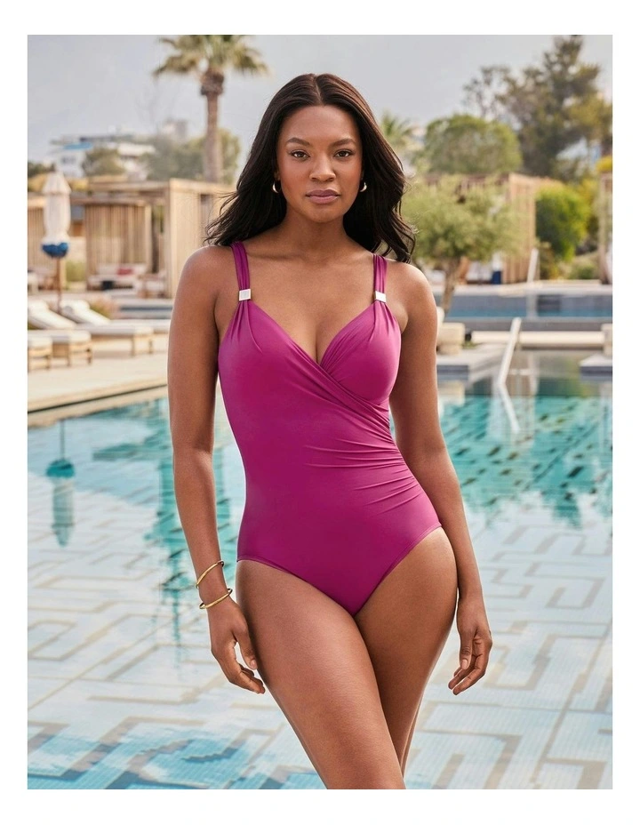 Razzle Dazzle Siren Crossover Shaping Swimsuit in Framboise image 3
