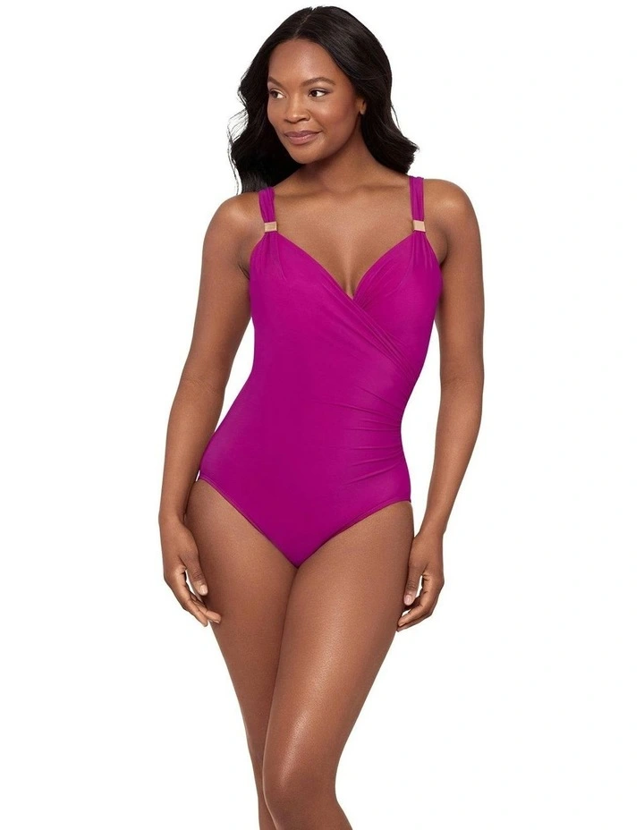 Razzle Dazzle Siren Crossover Shaping Swimsuit in Framboise image 5