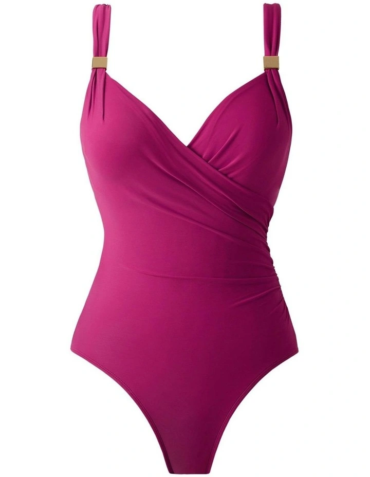 Razzle Dazzle Siren Crossover Shaping Swimsuit in Framboise image 6