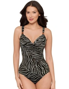 Zirconic Siren Underwired Crossover Shaping Swimsuit in Black/White