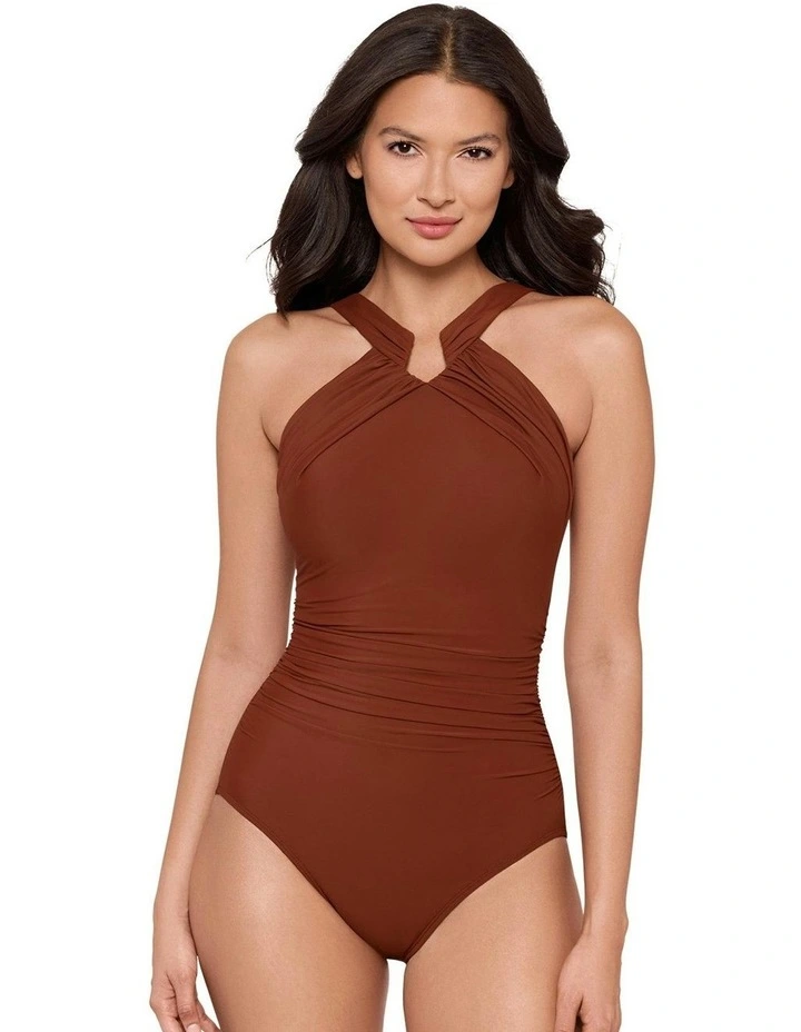 Rock Solid Aphrodite High Neck Shaping Swimsuit in Copper image 1