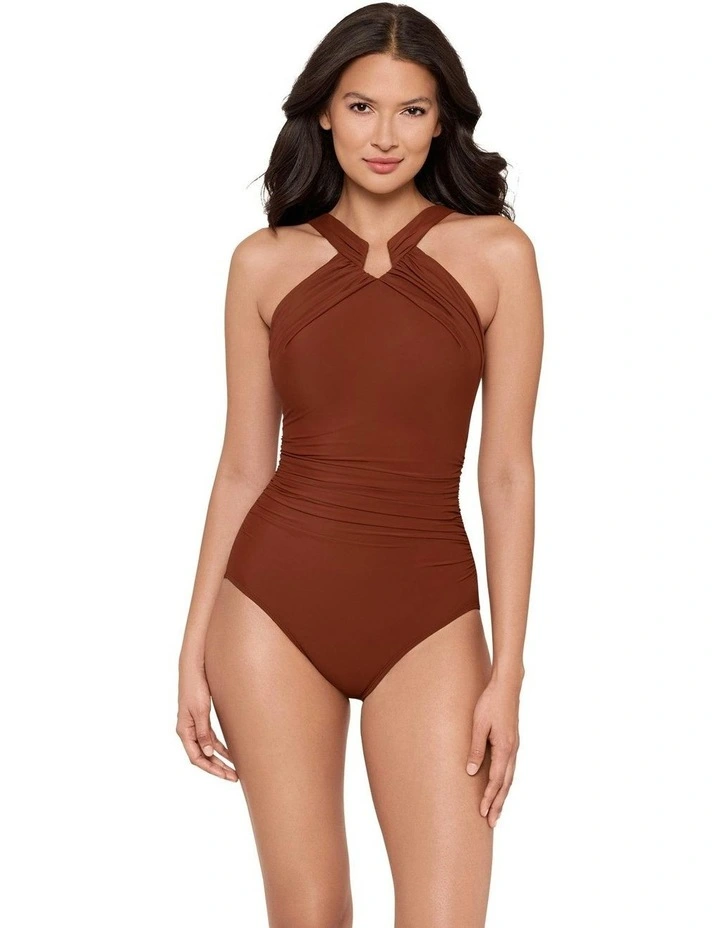 Rock Solid Aphrodite High Neck Shaping Swimsuit in Copper image 5