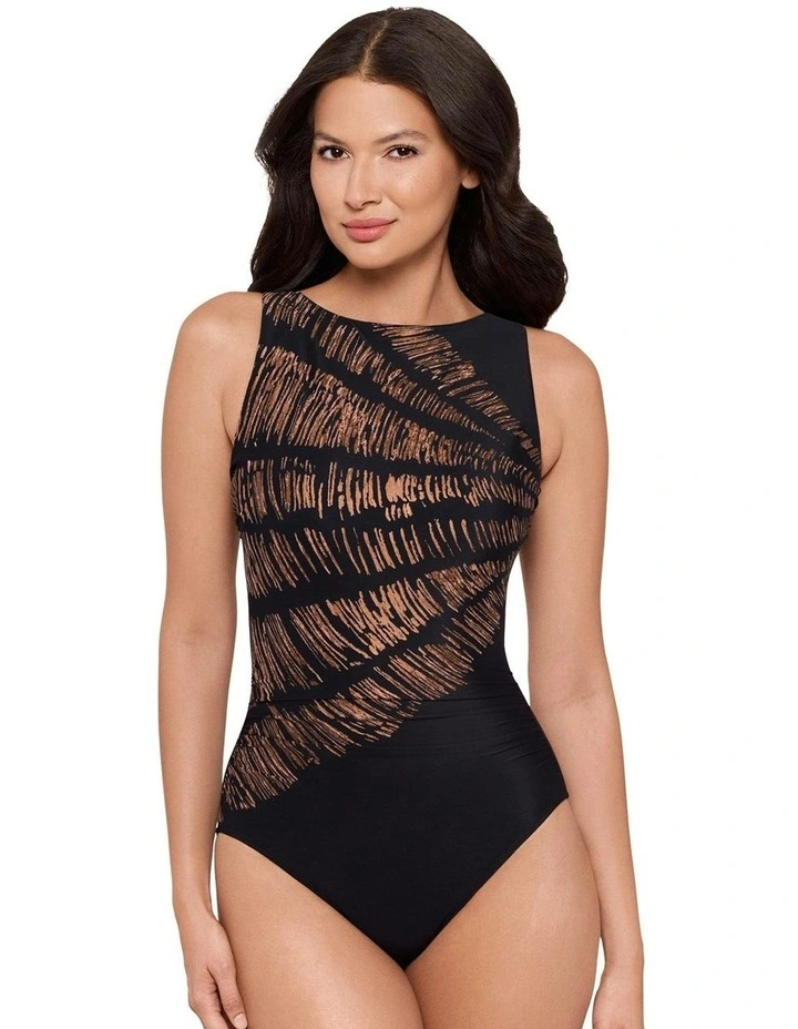 Costa D'oro Regatta High Neck Tummy Control Swimsuit in Black image 1