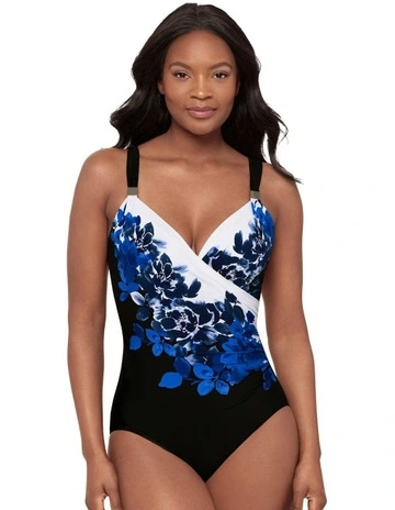Ombra Fiore Siren Underwired Crossover Shaping Swimsuit in Black Multi