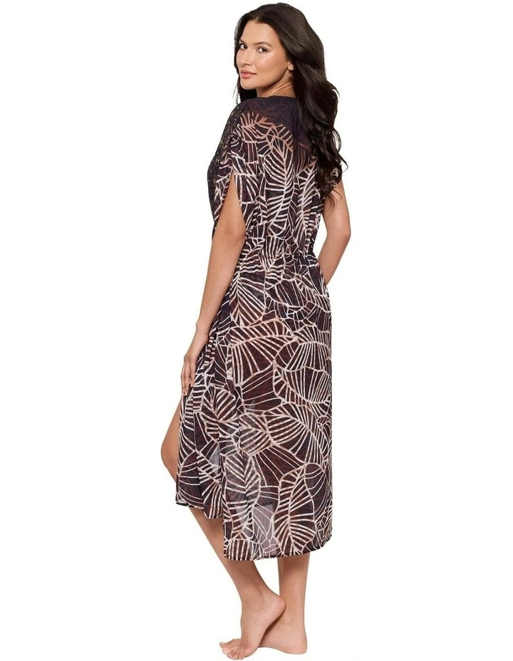 Let's Be Fronds Sheer Beach Cover Up Kimono in Black Multi image 4