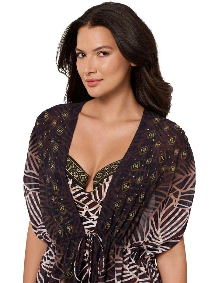 Let's Be Fronds Sheer Beach Cover Up Kimono in Black Multi image 6