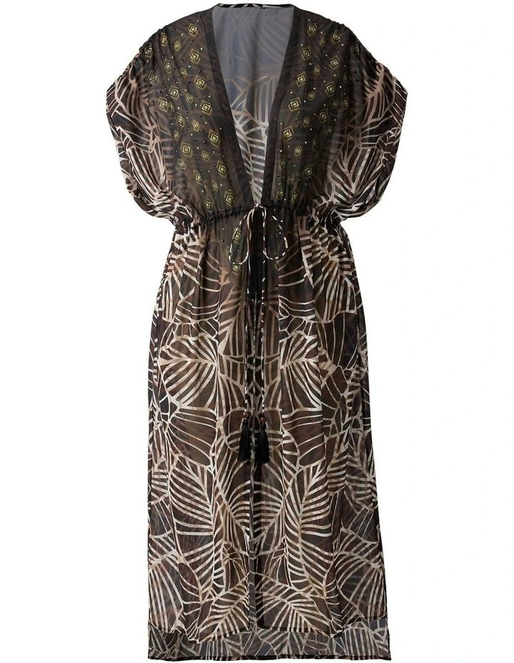 Let's Be Fronds Sheer Beach Cover Up Kimono in Black Multi image 7